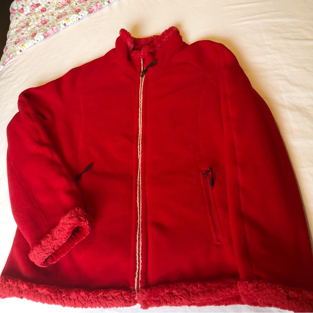 Green Tea Plush Fleece Jacket Full Zip Red SZ XL